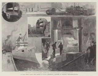 Weer volledig aan het werk, de productie van marinebewapening, schetsen in Elswick, Newcastle-on-Tyne